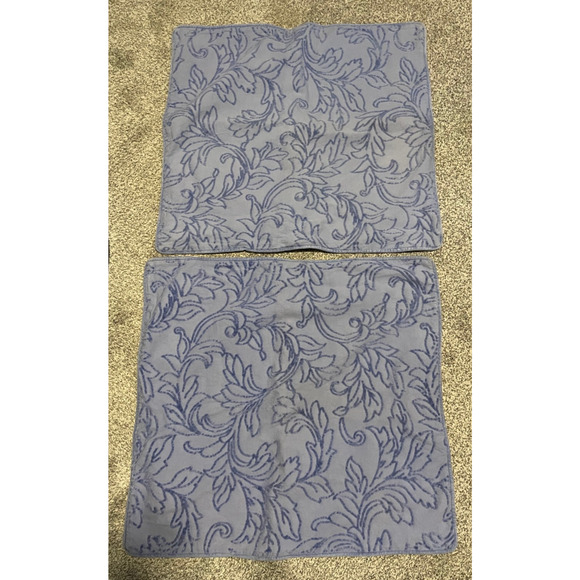 Bella Notte Standard Shams Blue Floral Velvet Trim Mother of Pearl Buttons Lot 2 - Picture 1 of 7